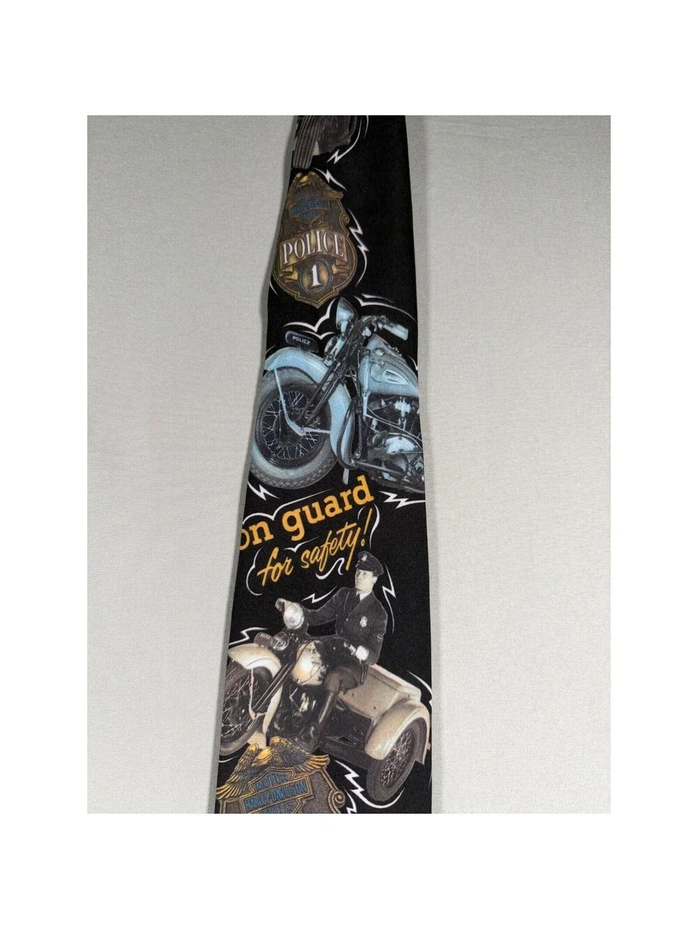 Vintage 1994 Ralph Marlin Harley Davidson Police Motorcycle Men Black Silk Tie